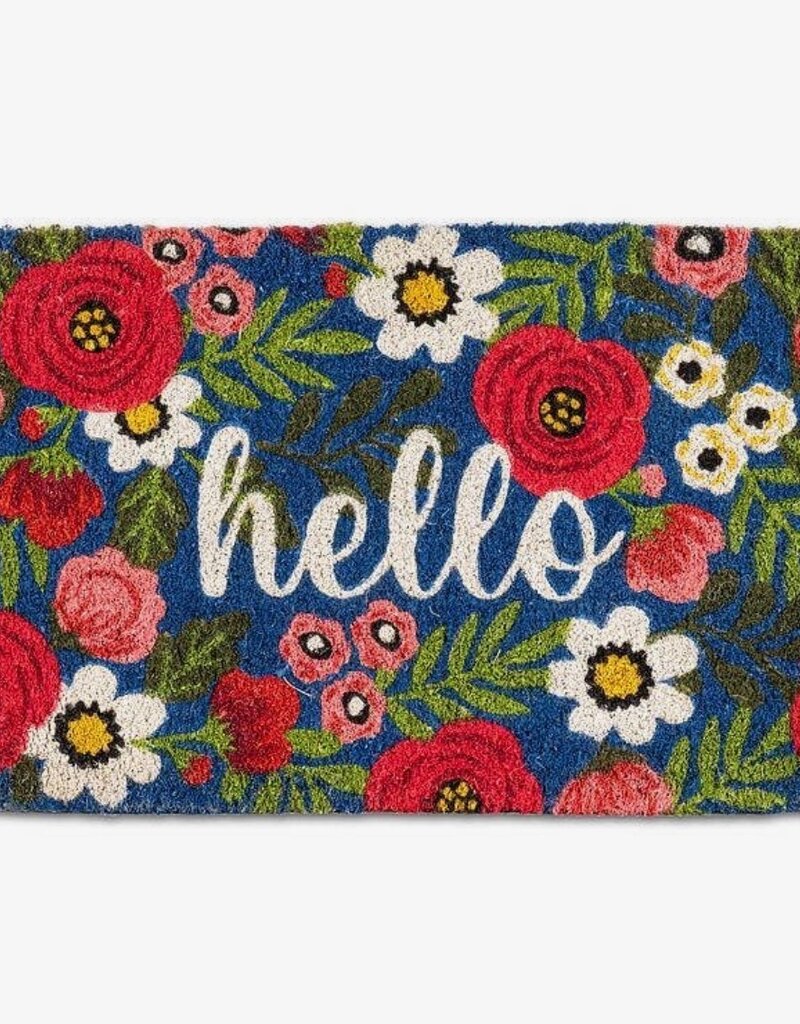 Floral Hello Doormat, Pink/Navy