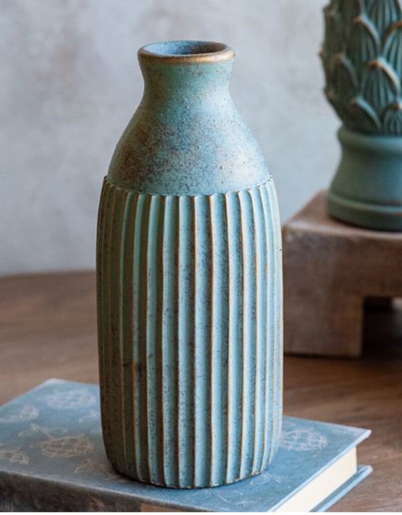9" Green Cement Vase