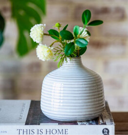 5" White Line Ceramic Vase