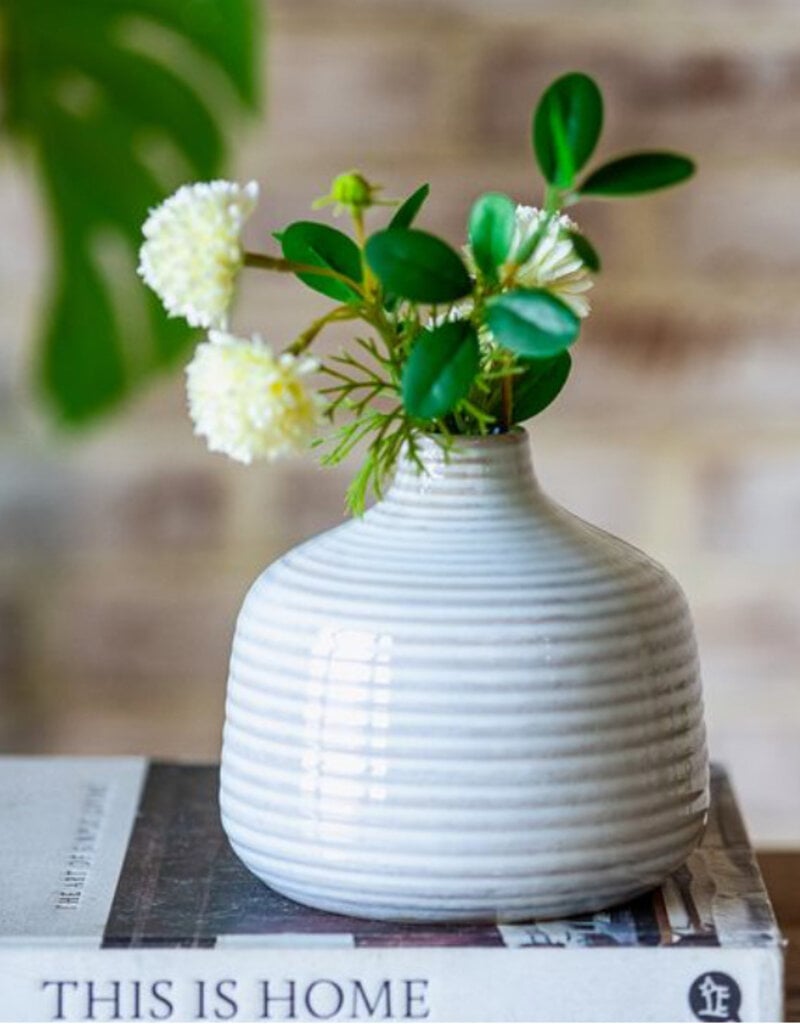 5" White Line Ceramic Vase