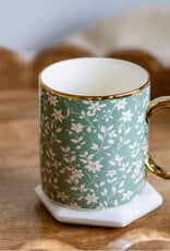 Gold Accent White Flower Mug