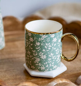 Gold Accent White Flower Mug