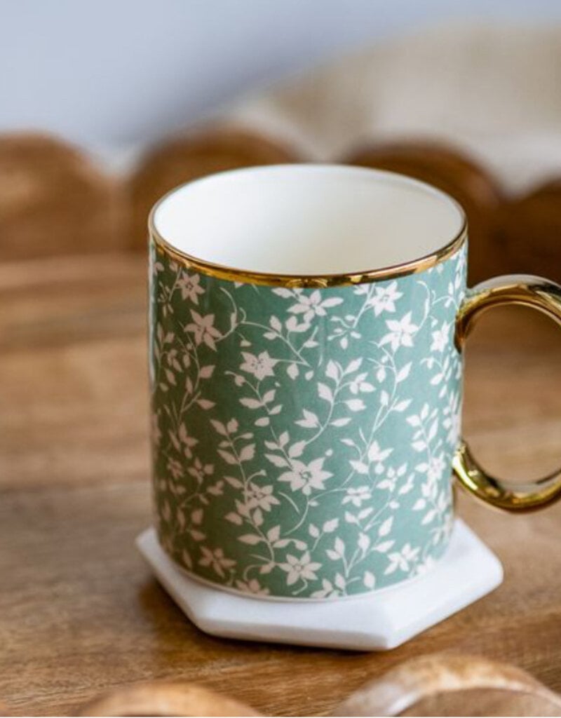 Gold Accent White Flower Mug