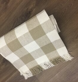 Flax Check Fringe Table Runner, 108"