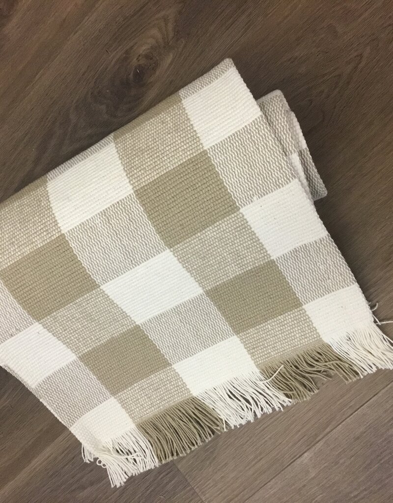 Flax Check Fringe Table Runner, 108"