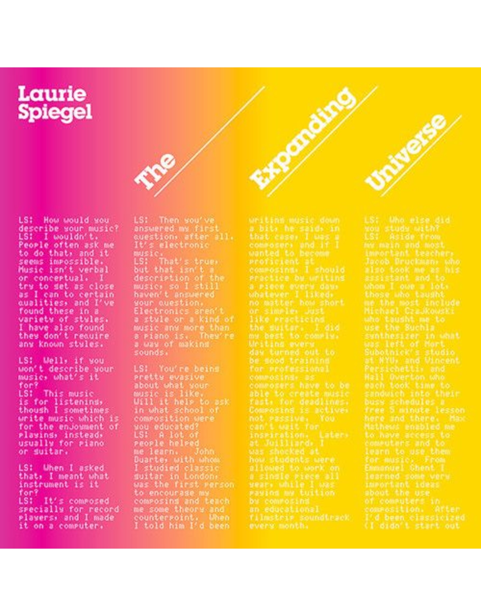 Unseen Worlds Spiegel, Laurie: The Expanding Universe (3LP) LP