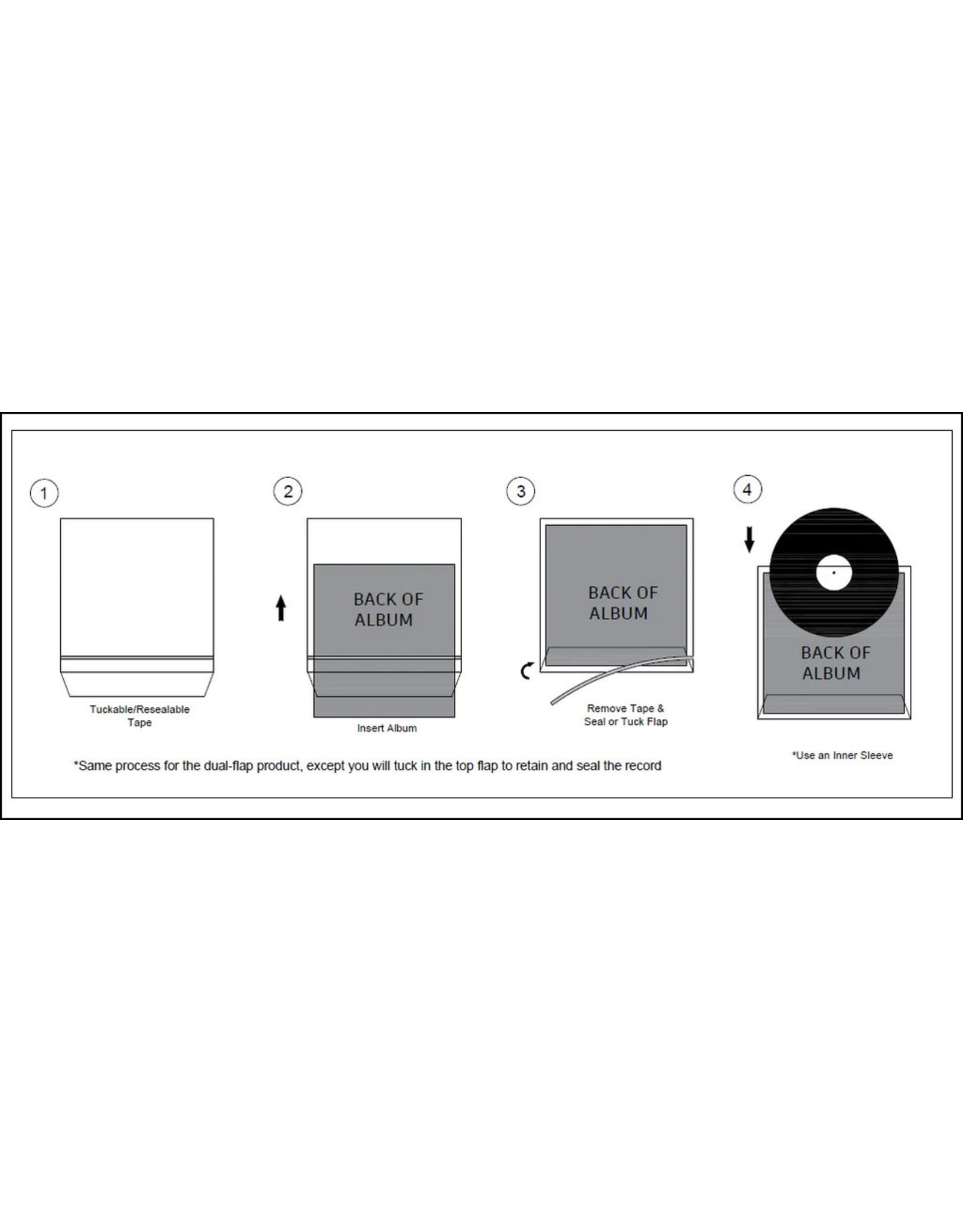 Listen 4 mil Dual Pocket LP Vinyl Record Outer Sleeves (RESEALABLE) - Crystal Clear