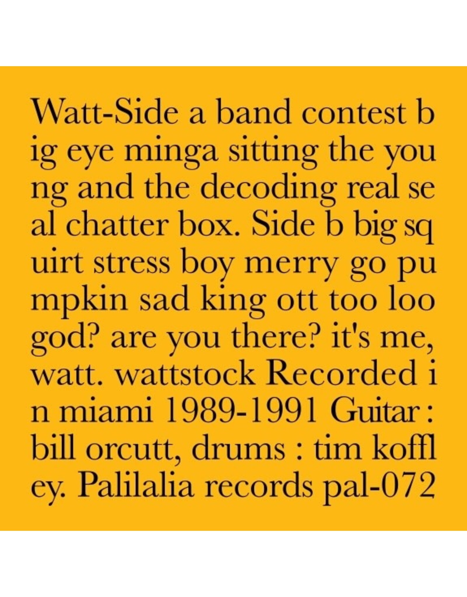 Palilialia Watt: Recorded In 1989-91 LP