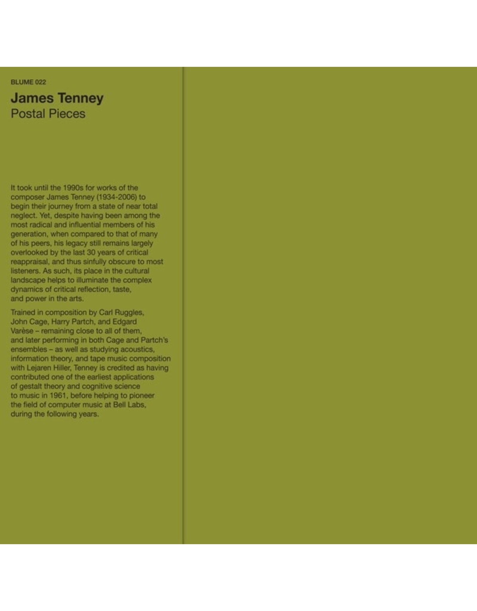 Blume Tenney, James: Postal Pieces LP