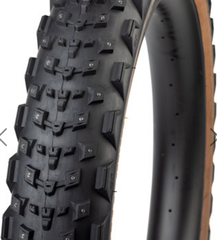 45NRTH 45NRTH Dillinger 4 Tire - 26 x 4.2, Tubeless, Folding, Tan, 60 TPI, 168 Large Concave Carbide Aluminum Studs