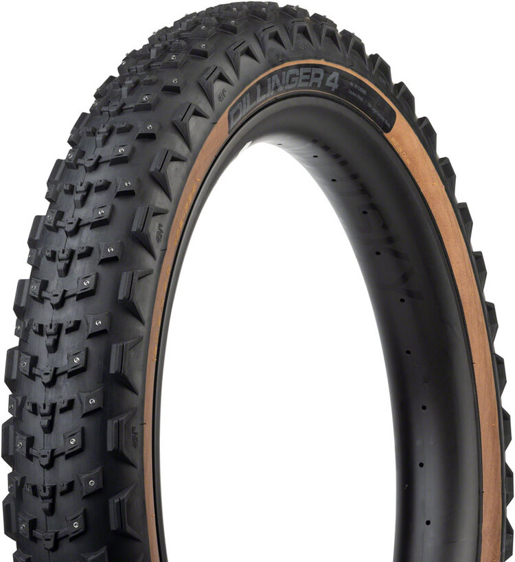 45NRTH 45NRTH Dillinger 4 Tire - 27.5 x 4.0, folding, Tan, 60TPI, 168 Large Concave Carbide Aluminum Studs