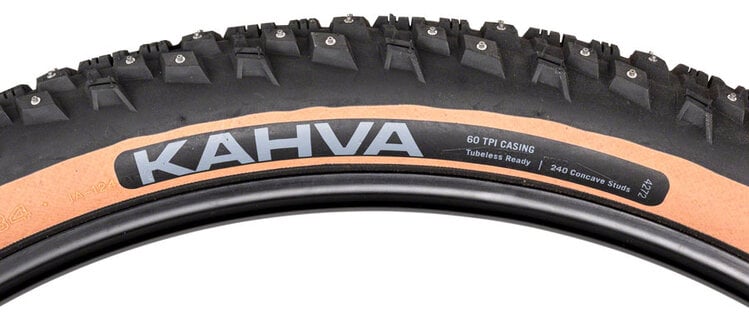 45NRTH 45NRTH Kahva Tire - 27.5 x 2.1, Tubeless, Folding, Tan, 60tpi, 240 Concave Carbide Studs