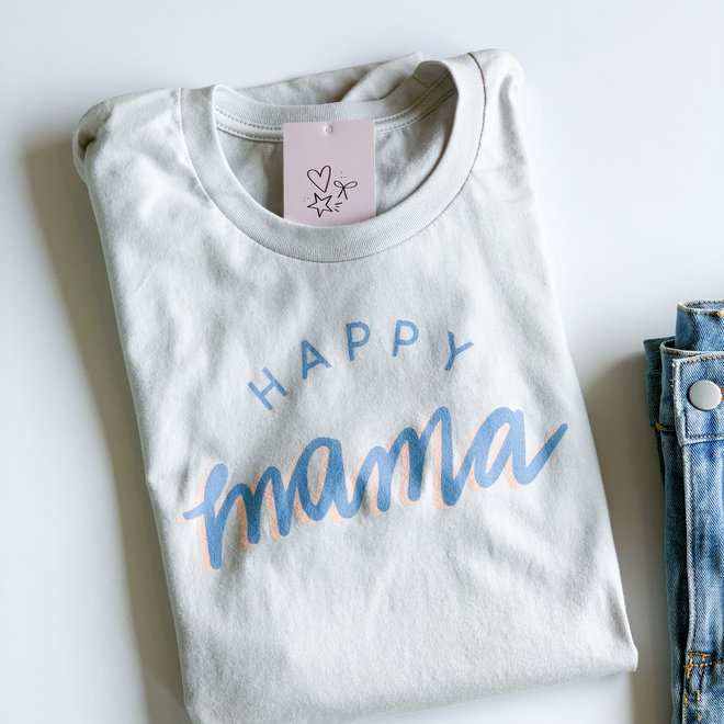 Happy Mama Blue & Pink Graphic Tee