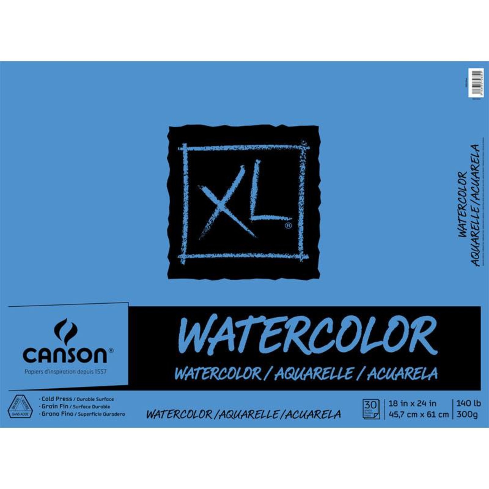 CANSON CANSON XL WATERCOLOUR PAD 140LB 12X18 TAPE BOUND 30/SHEET