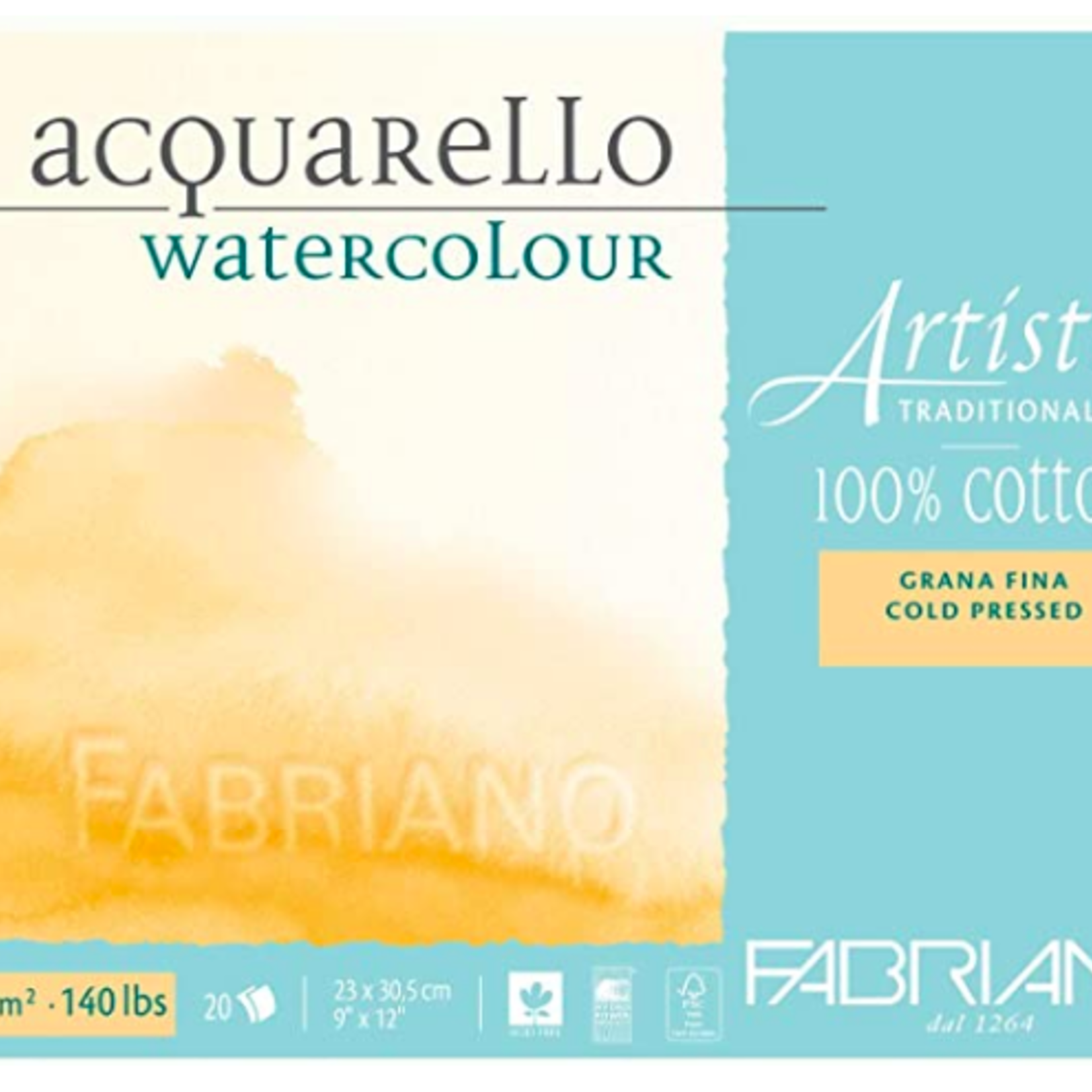 FABRIANO ARTISTICO WATERCOLOUR BLOCK 140LB COLD PRESS 18X24 10/SHEETS TRADITIONAL WHITE*