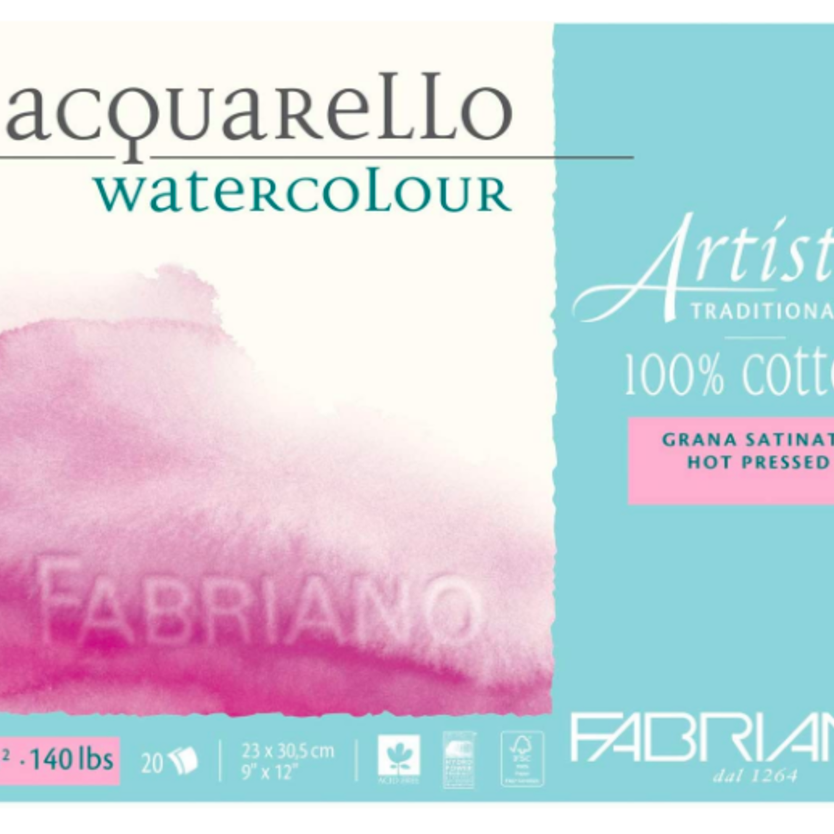 FABRIANO ARTISTICO WATERCOLOUR BLOCK 140LB HOT PRESS 5X7 25/SHEETS TRADITIONAL WHITE