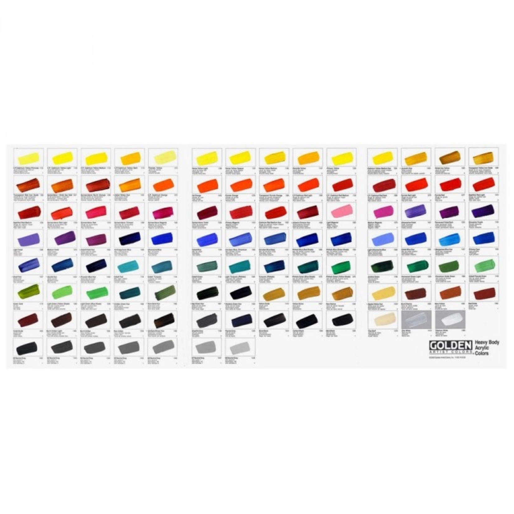 GOLDEN ACRYLIC HAND PAINTED COLOUR CHART OLD COLOURS