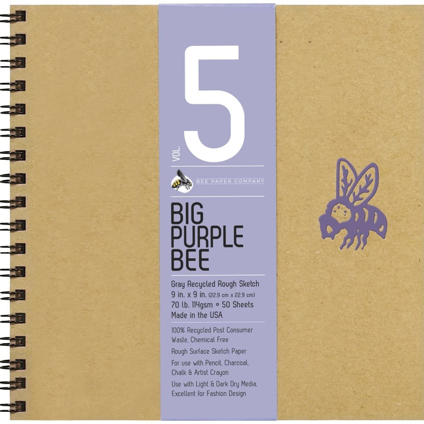 BEE PAPER BIG PURPLE BEE RECYCLED SKETCH PAD GRAY 9X9