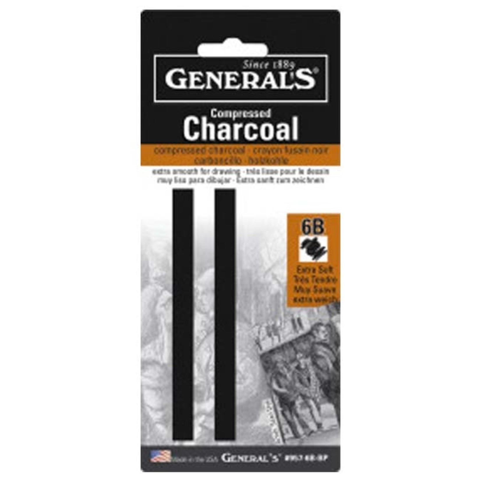 GENERAL'S COMPRESSED CHARCOAL 6B EXTRA SOFT 2/PK