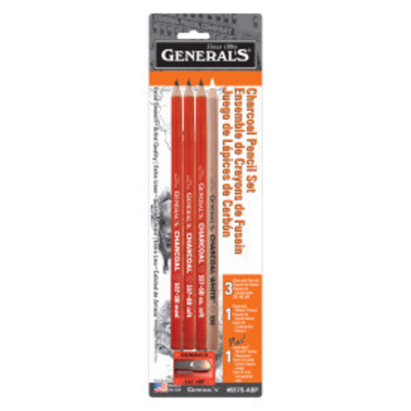 GENERAL'S CHARCOAL PENCIL SET/4 WITH SHARPENER