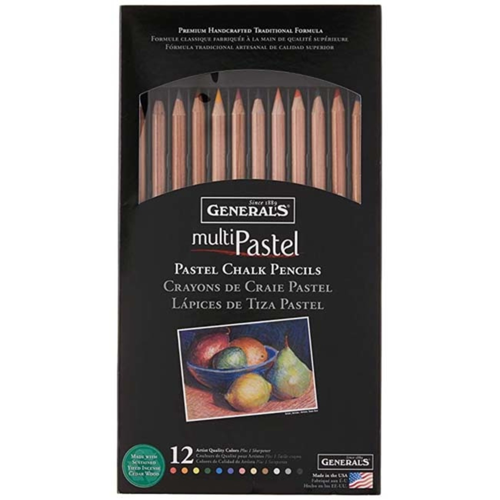 GENERAL'S MULI-PASTEL CHALK PENCILS 12/PK
