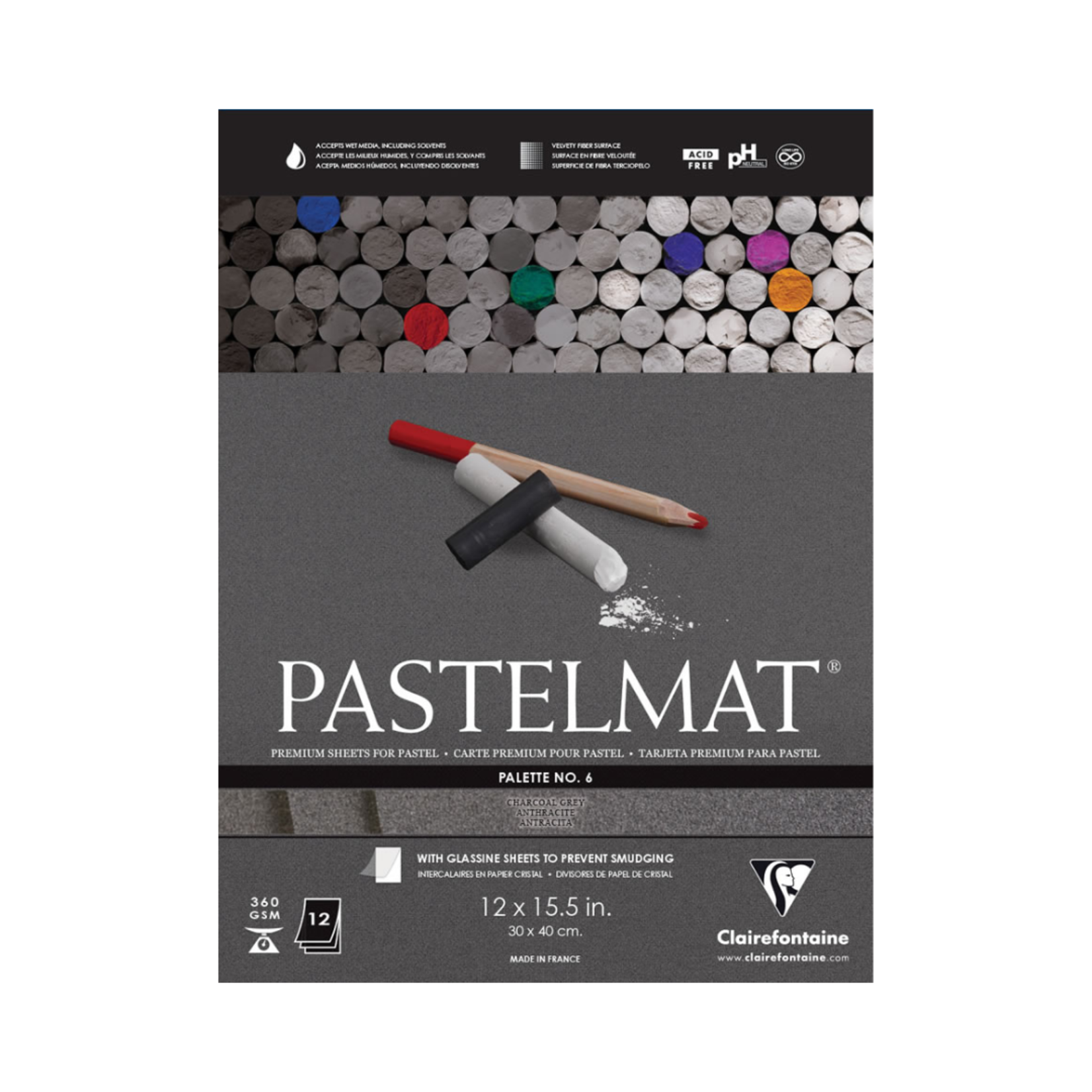 CLAIREFONTAINE CLAIREFONTAINE PASTELMAT PAD 9.5X12 PALETTE NO.6 CHARCOAL GRAY
