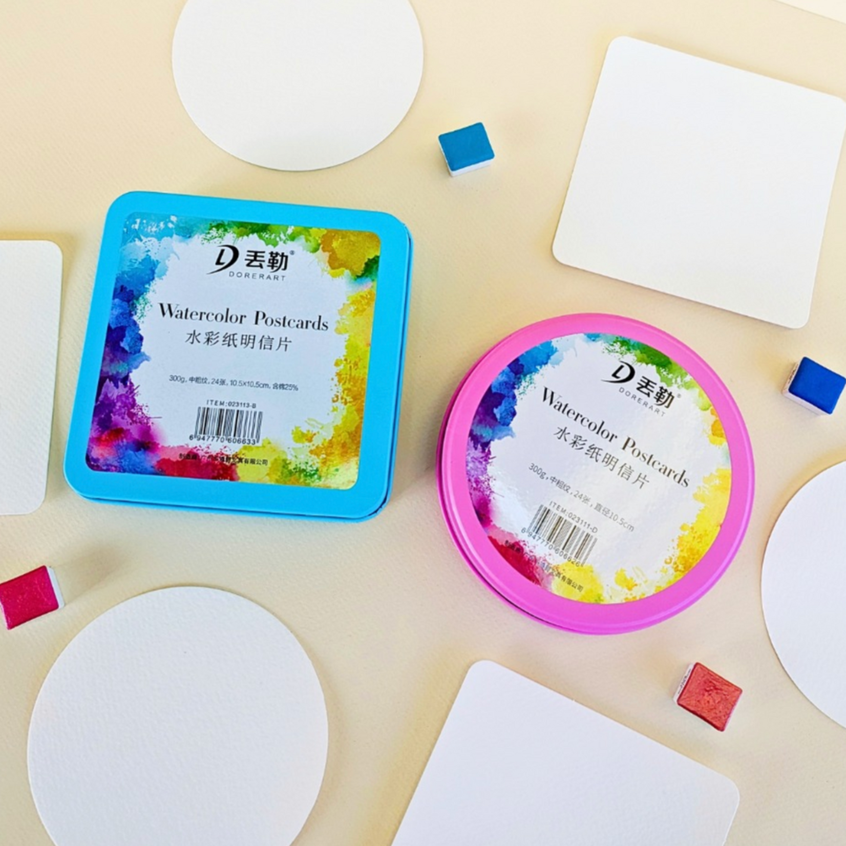 TRI ART DORERART CIRCULAR WATERCOLOUR POSTCARDS IN TIN 4" 140LB  24/SHTS PINK