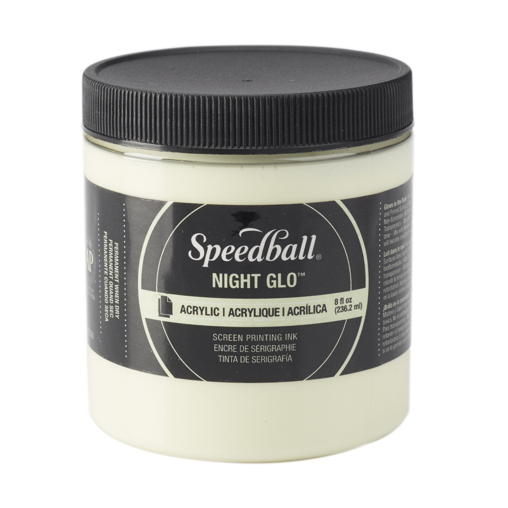 SPEEDBALL FABRIC SCREEN PRINTING INK 8OZ NIGHT GLO ORIGINAL WHITE