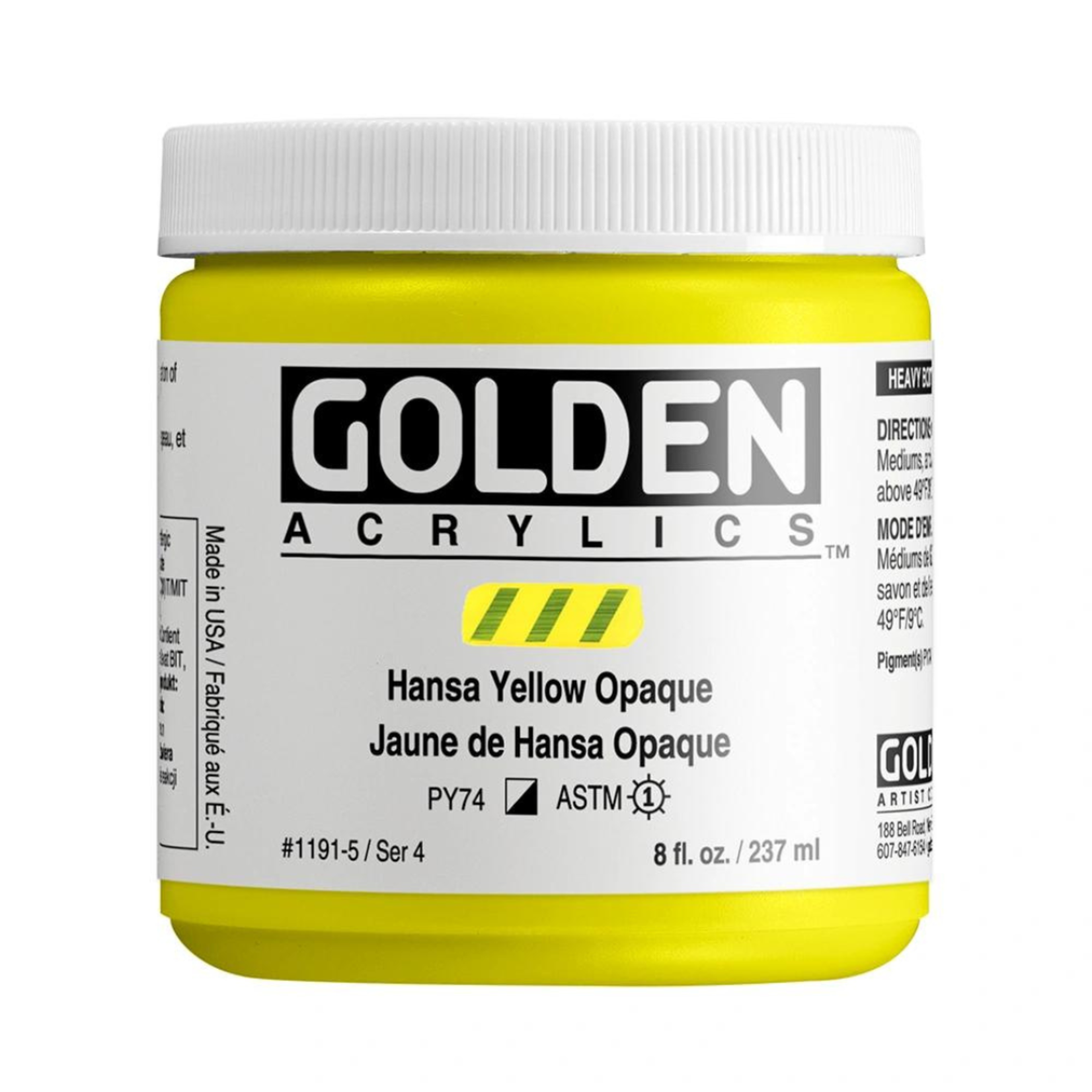 GOLDEN GOLDEN HEAVY BODY ACRYLIC 8OZ HANSA YELLOW OPAQUE (SPECIAL ORDER)