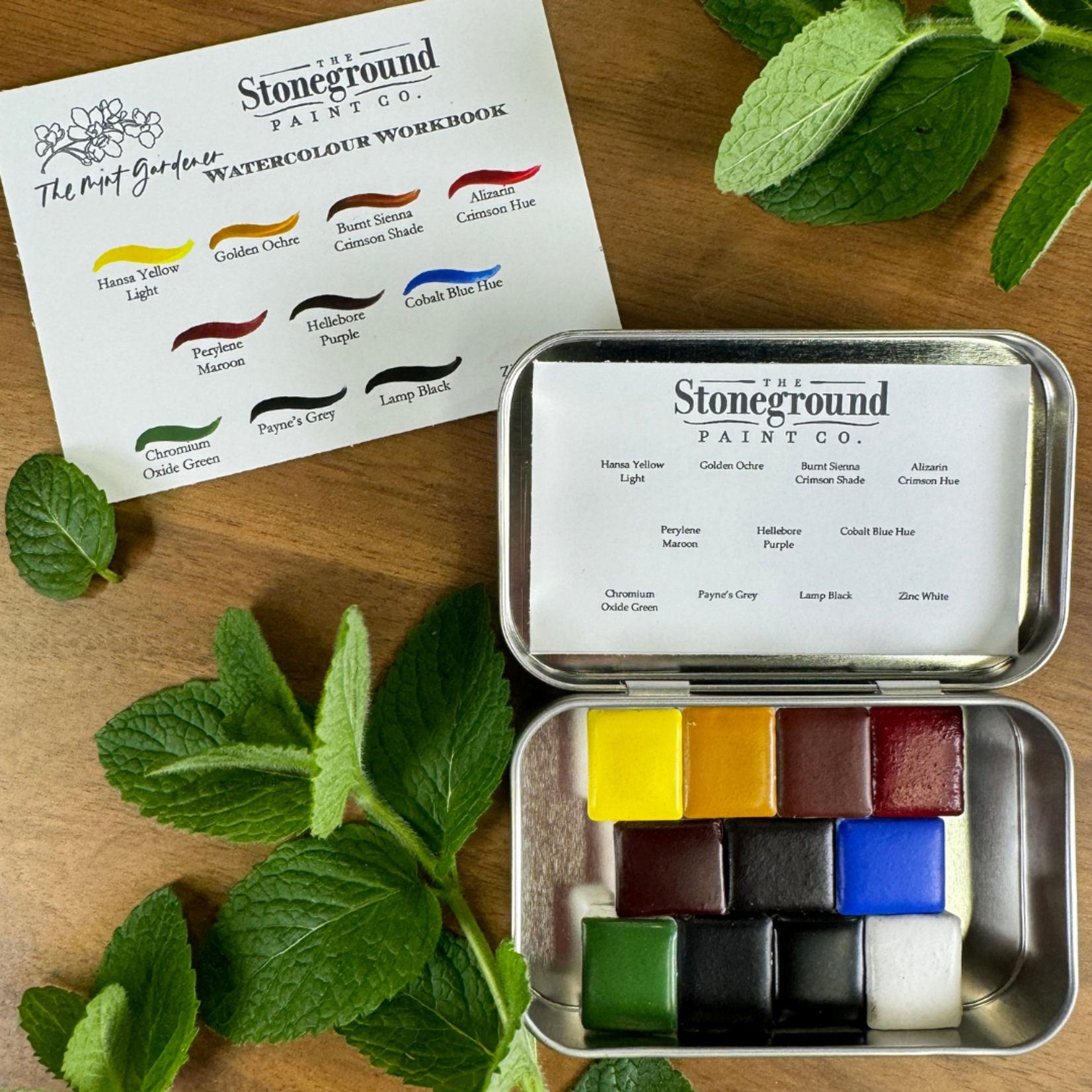 STONEGROUND WATERCOLOUR PALETTE THE MINT GARDENER WORKBOOK 11/SET