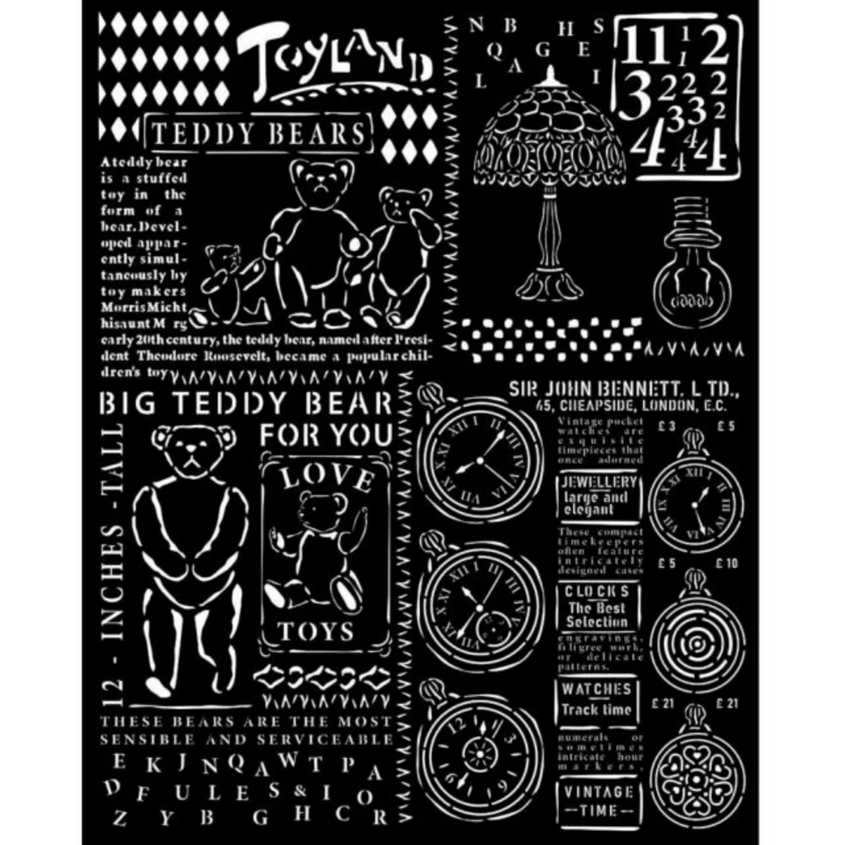 STAMPERIA MEDIA STENCIL 8X10" BROCANTE ANTIQUES - TEDDY BEAR