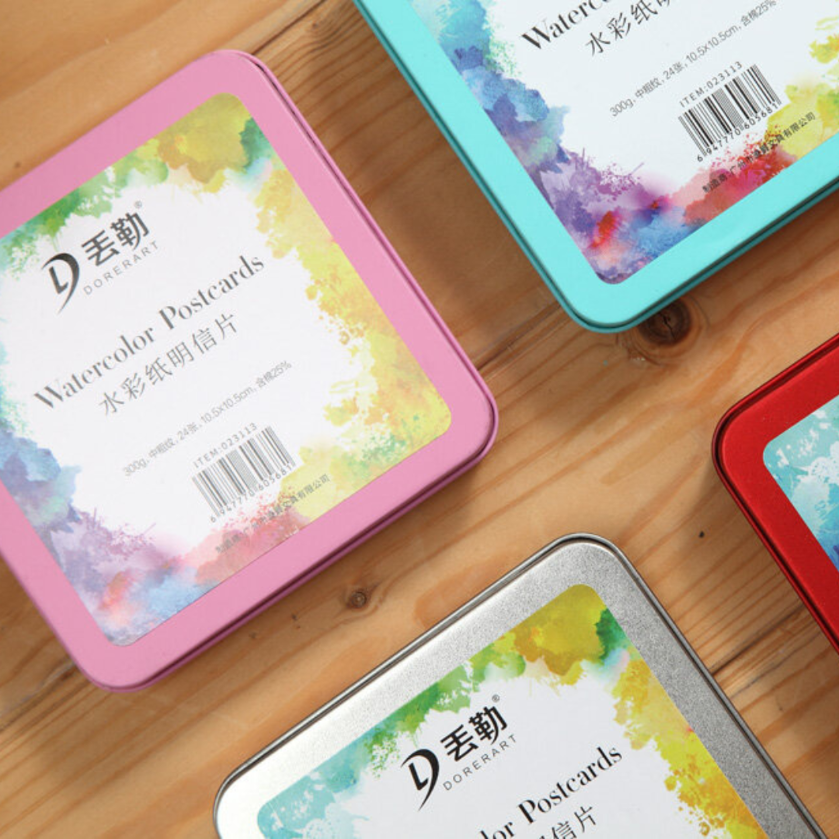 TRI ART DORERART SQUARE WATERCOLOUR POSTCARDS IN TIN 4X4 140LB  24/SHTS RED