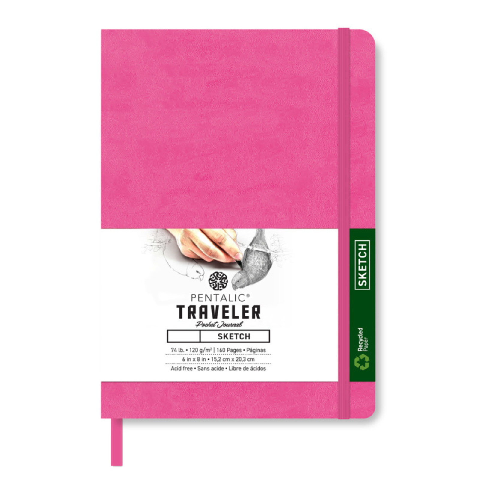 PENTALIC PENTALIC TRAVELER POCKET JOURNAL SKETCH 6X8 BRIGHT PINK
