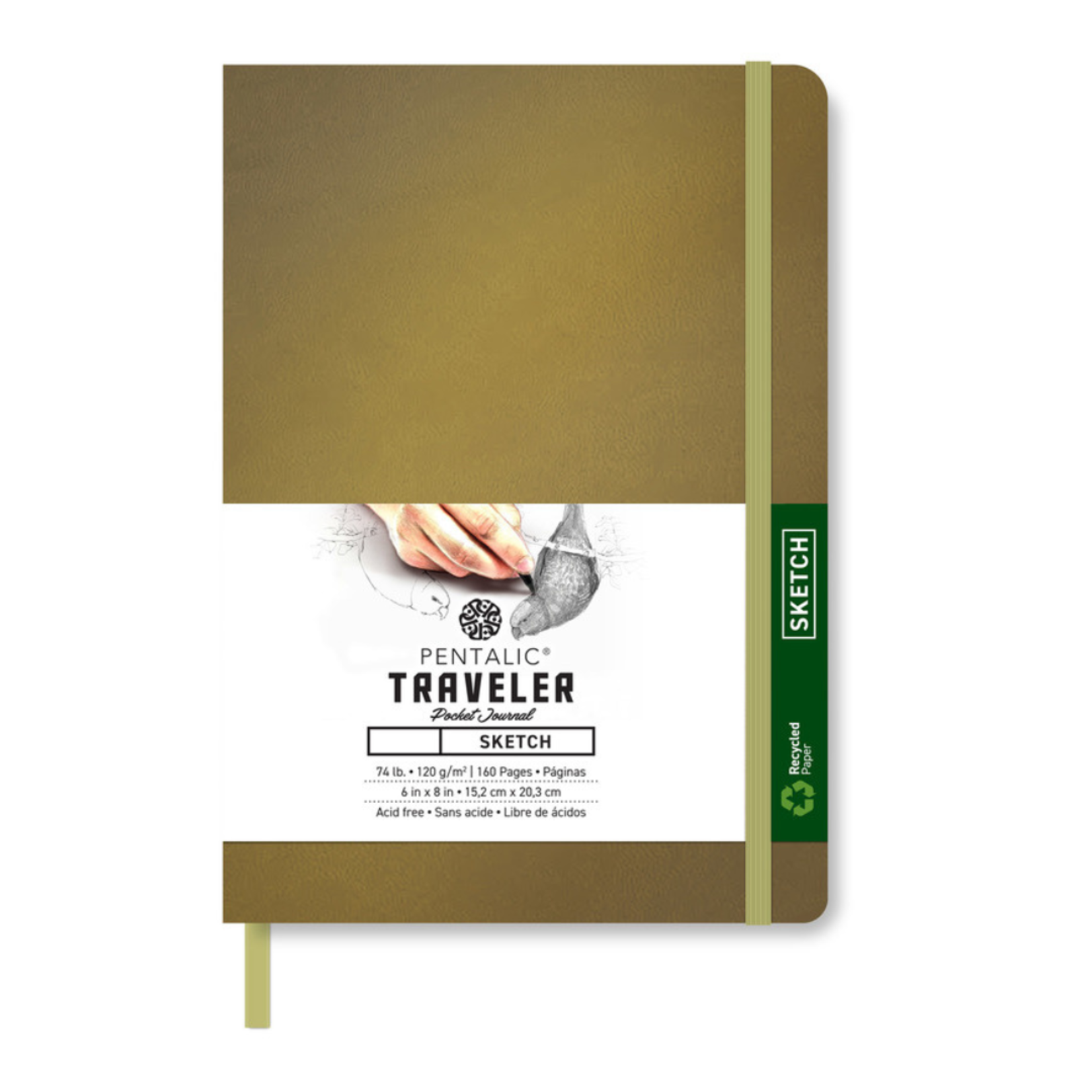 PENTALIC PENTALIC TRAVELER POCKET JOURNAL SKETCH 6X8 METALLIC GOLD