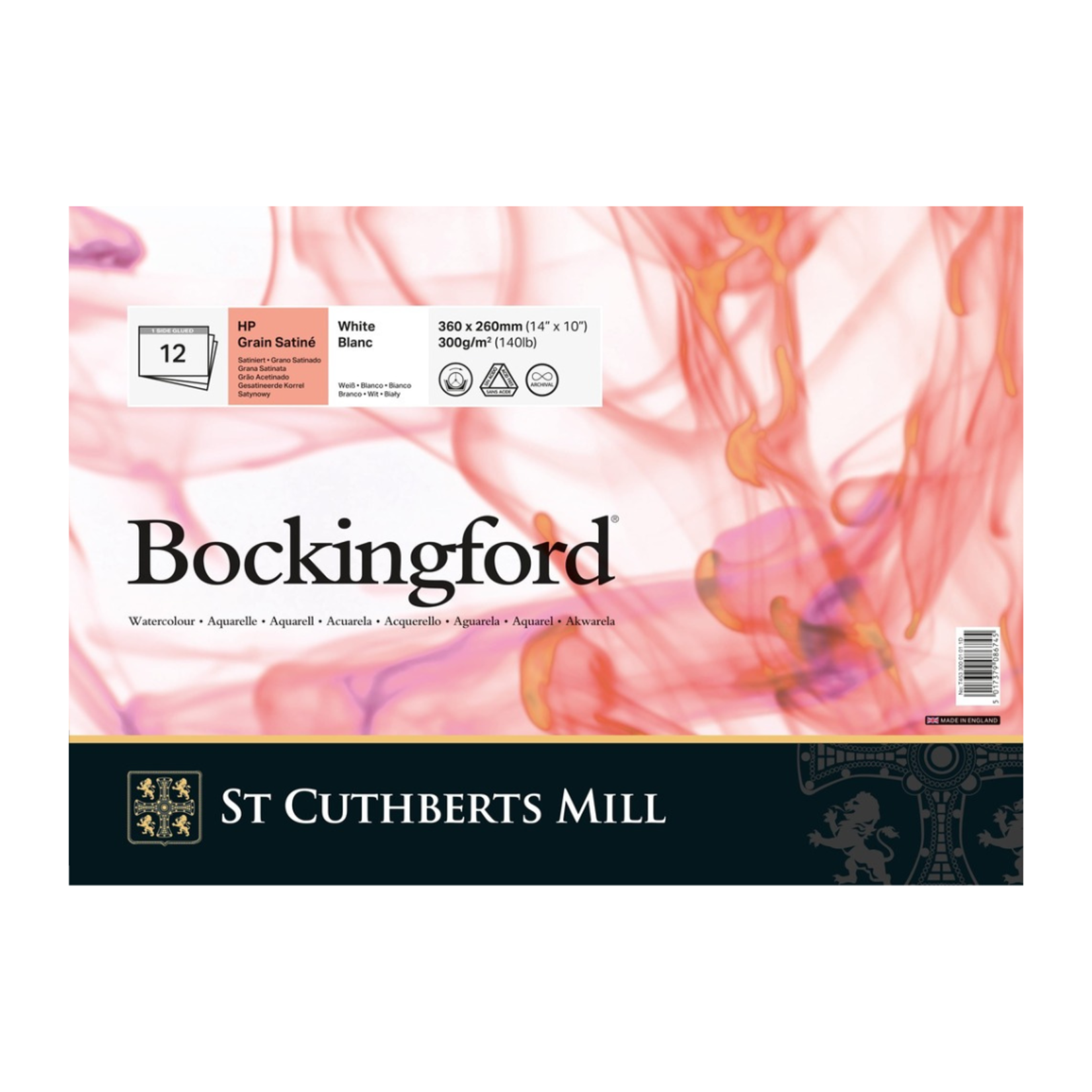 BOCKINGFORD WATERCOLOUR PAD HOT PRESS 140LB 10X14 TAPE BOUND