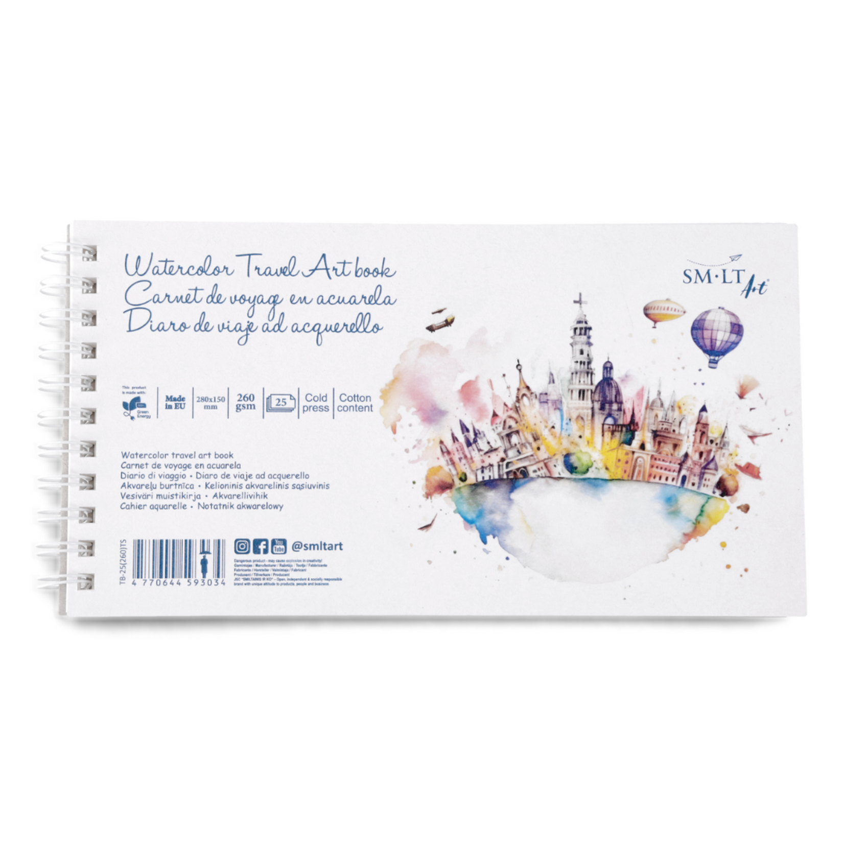 SMLT WATERCOLOUR TRAVEL ART BOOK 11X5.9" 25/SHT