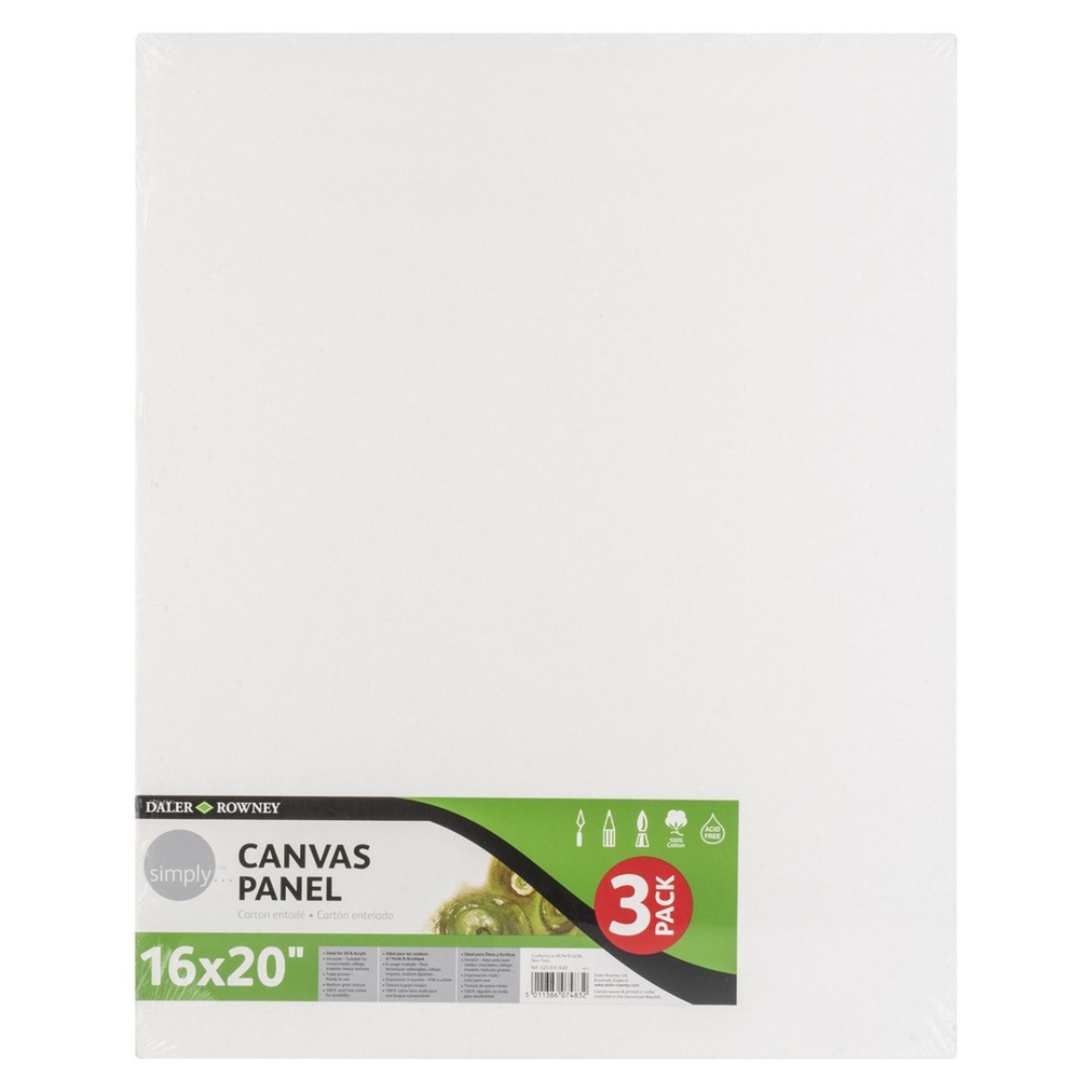 DALER ROWNEY SIMPLY CANVAS PANEL 16X20" 3/PACK