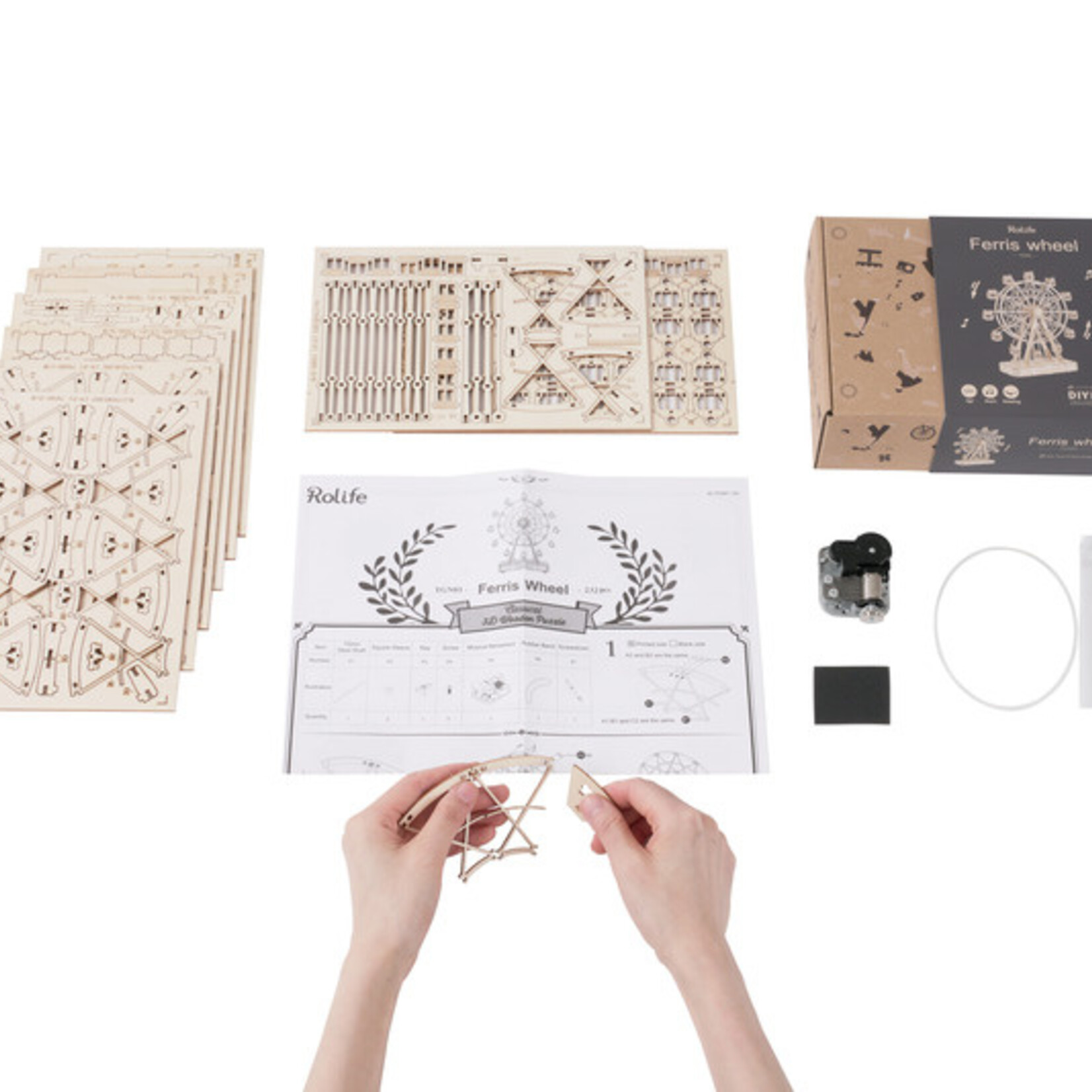 HANDS CRAFT 3D MODERN WOODEN PUZZLE FERRIS WHEEL WITH MUSIC BOX