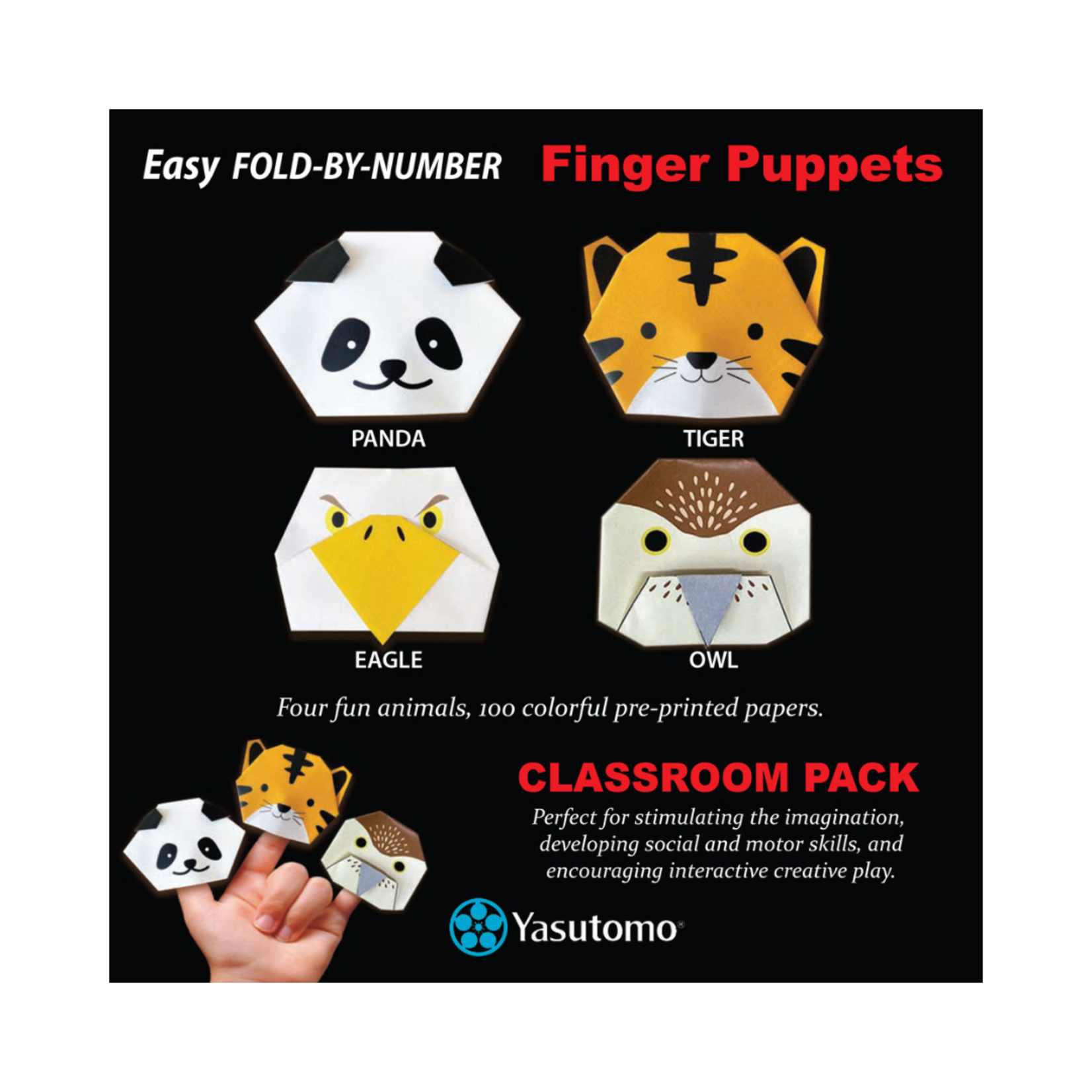 YASUTOMO YASUTOMO ORIGAMI PAPER 5 7/8" FOLD BY NUMBER FINGER PUPPETS 100/PK