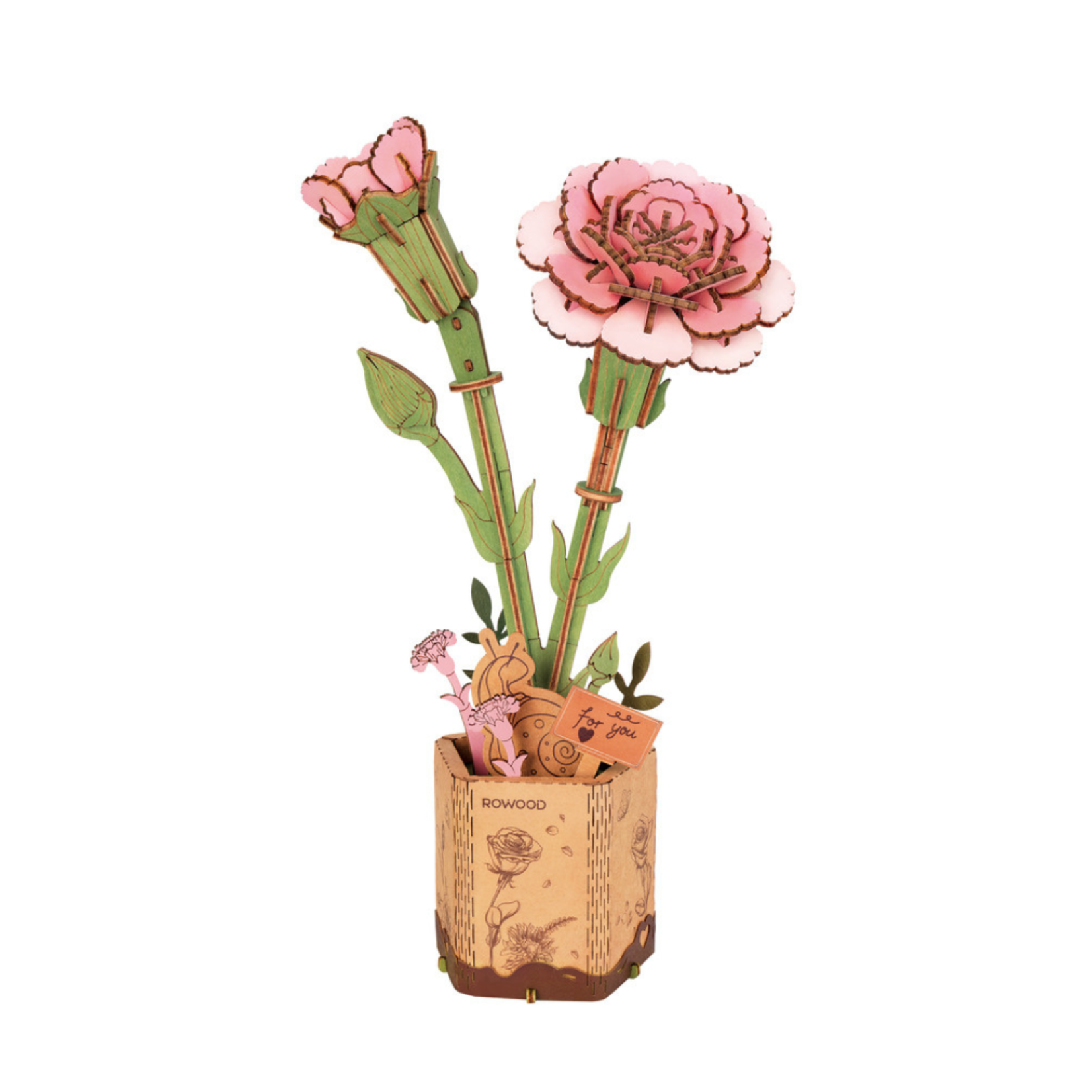 ROWOOD 3D WOODEN PUZZLE PINK CARNATION