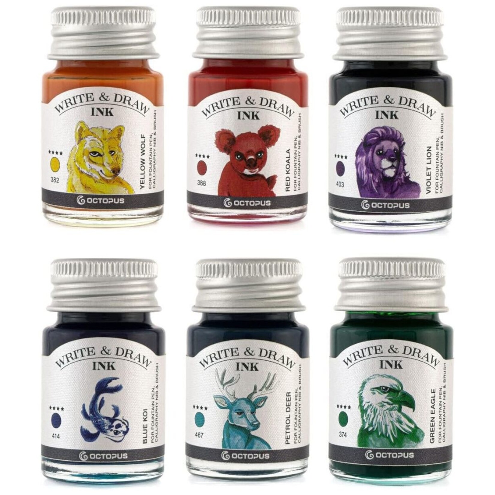 OCTOPUS WRITE & DRAW OCTOPUS WRITE & DRAW FOUNTAIN PEN INK SET/6X10ML RAINBOW