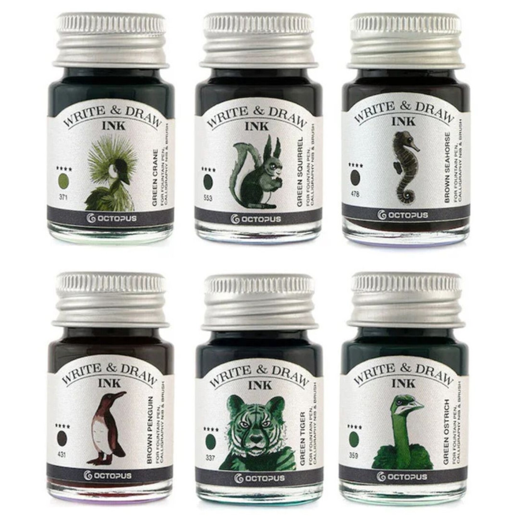 OCTOPUS WRITE & DRAW OCTOPUS WRITE & DRAW FOUNTAIN PEN INK SET/6X10ML FOREST