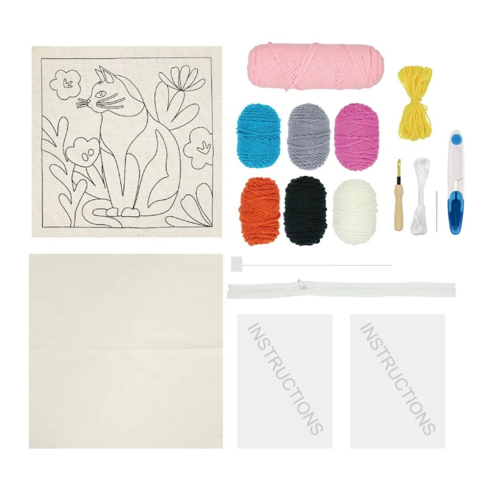 PBI ART PUNCH NEEDLE KIT KITTY CAT CUSHION COVER