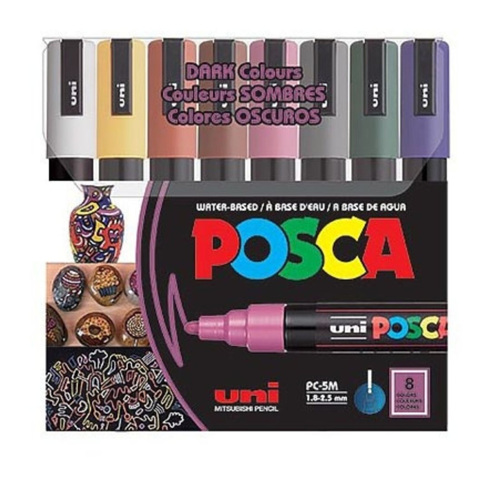 UNI POSCA MARKER PC-5M SET/8 DARK COLOURS