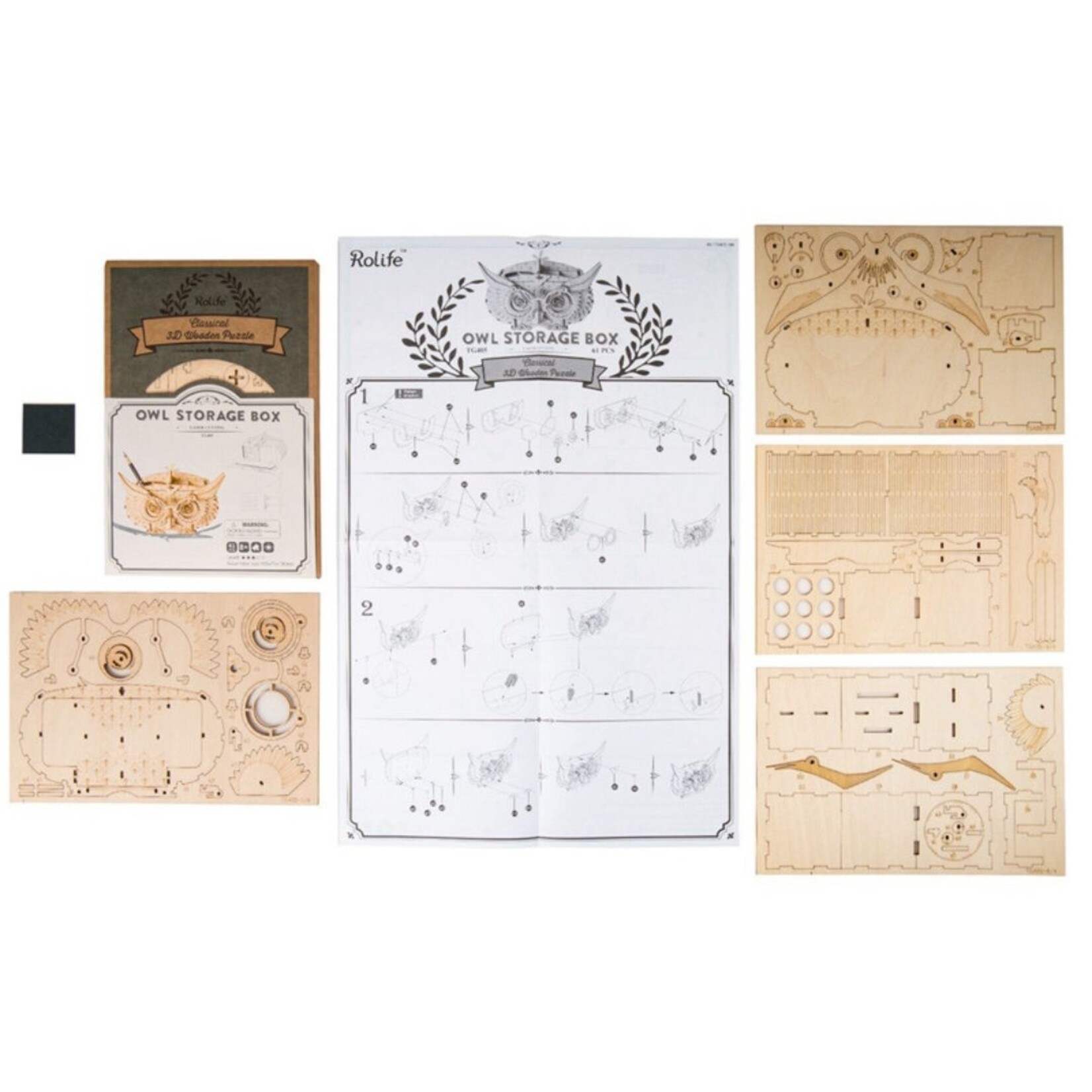 HANDS CRAFT CLASSICAL 3D WOODEN PUZZLE OWL STORAGE BOX