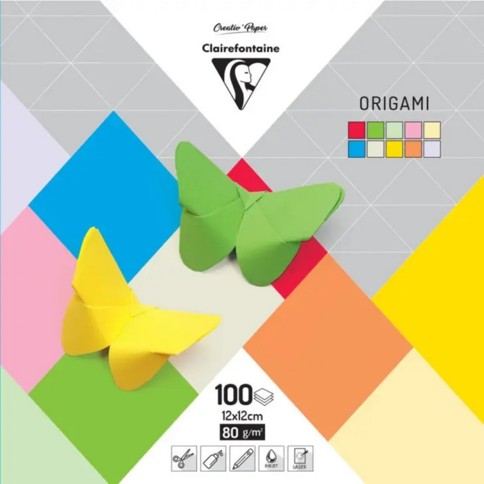 CLAIREFONTAINE ORIGAMI PAPER 4.7" ASSORTED SMOOTH COLOURS 100/SHTS