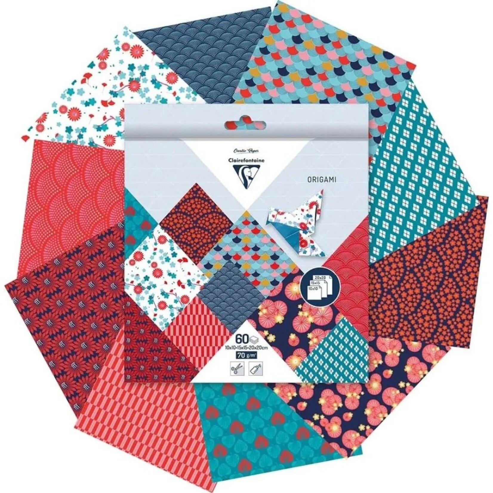 CLAIREFONTAINE ORIGAMI PAPERS ASSORTED SIZES HANAYO 60/SHTS