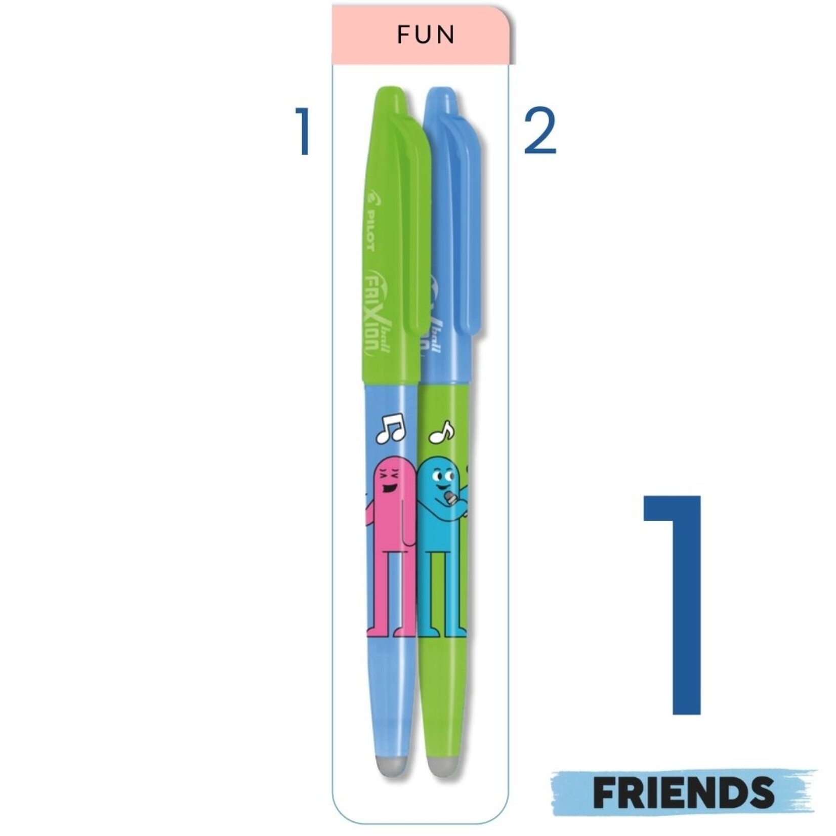 PILOT FRIXION BALL GEL INK PEN 0.7MM BEST FRIENDS SING GREEN CAP