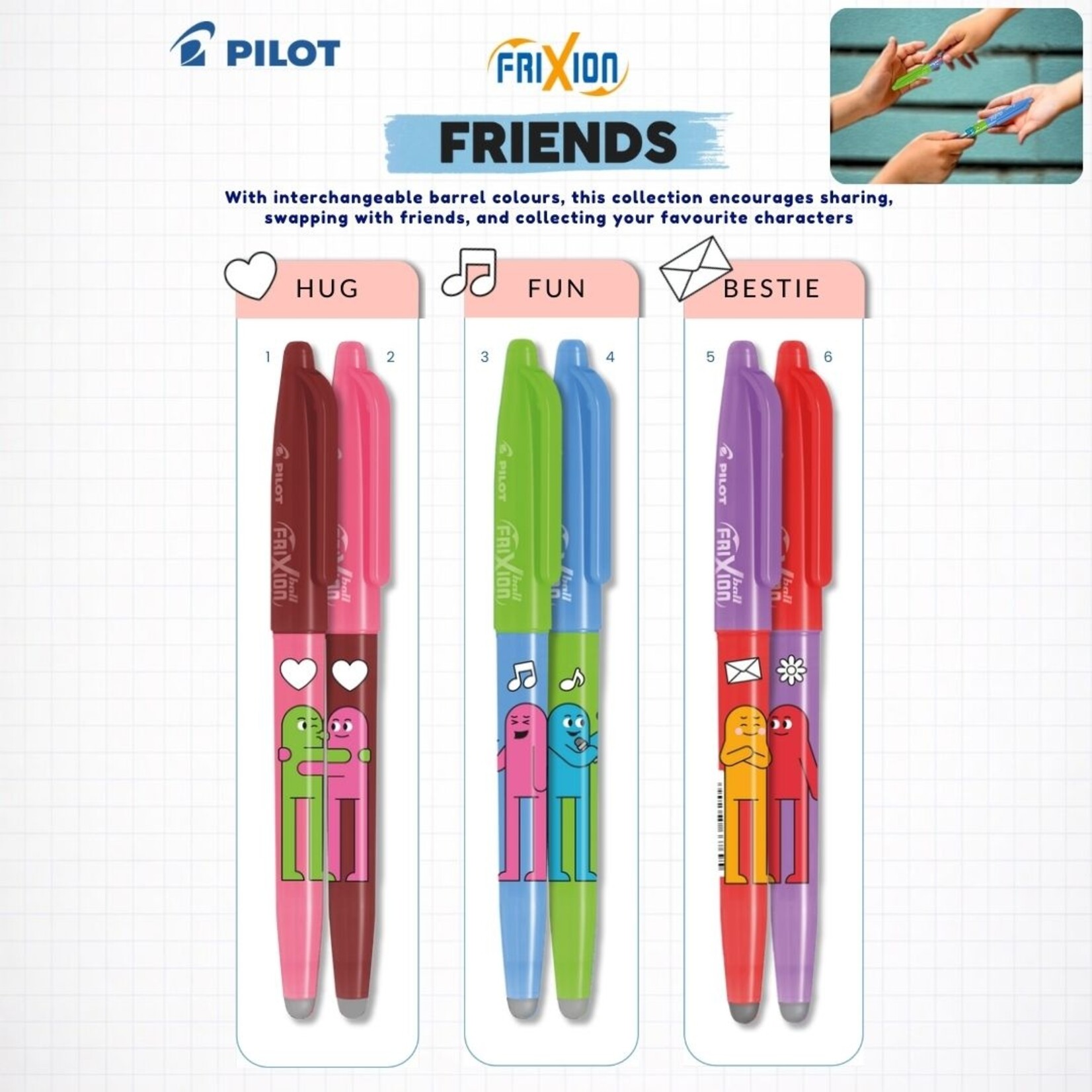 PILOT FRIXION BALL GEL INK PEN 0.7MM BEST FRIENDS HUG MAROON CAP
