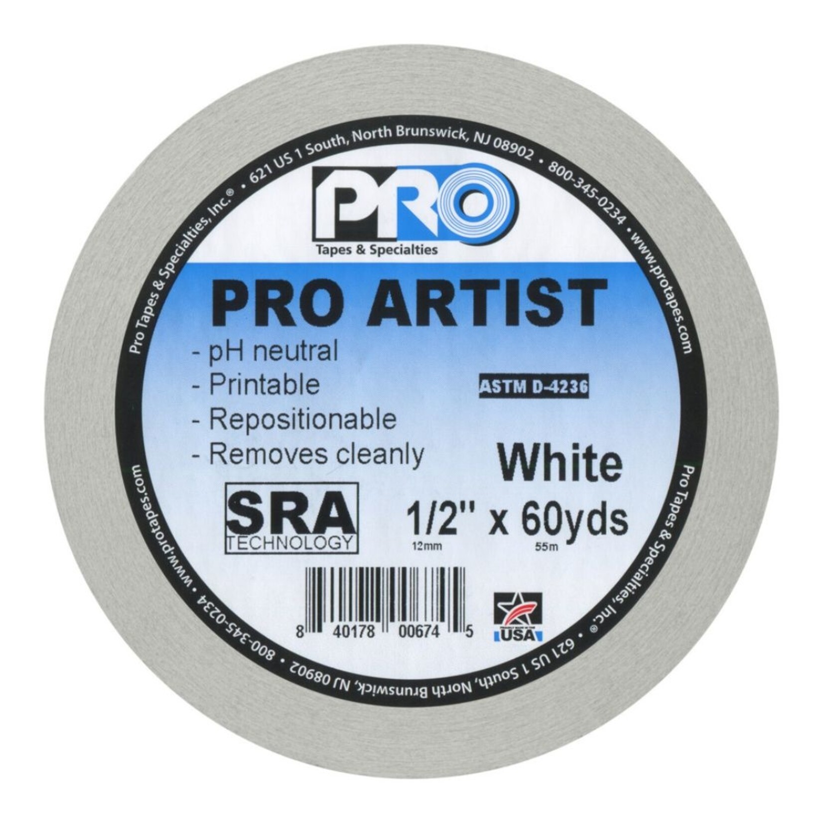 PRO ARTIST TAPE WHITE 60YDS 1/2"